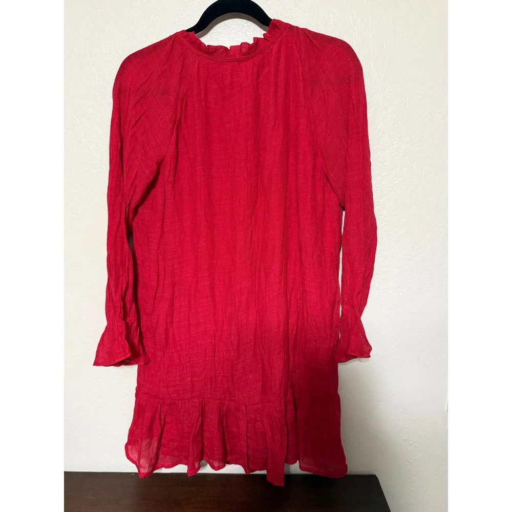 Gilli Red Ruffled Button Down Long Sleeve Mini Dress Size S - Picture 4 of 6